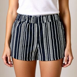 Never A Wallflower High Waist Navy Blue White Striped Knit Shorts M Preppy